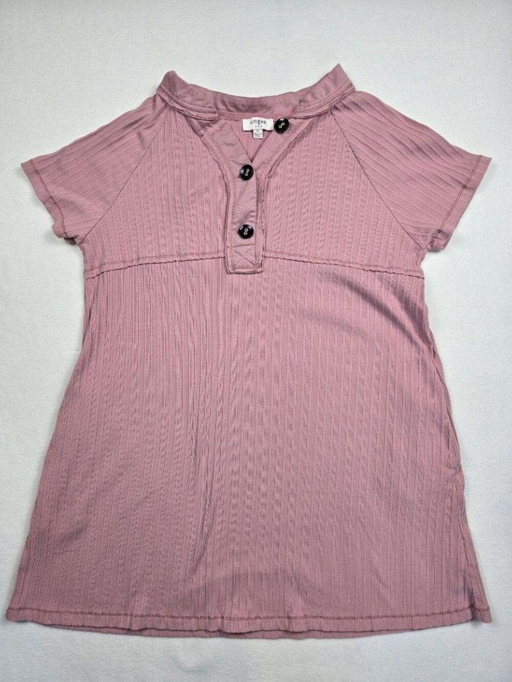 Umgee Womens S Sink Ribbed Short Sleeve Button-Up Tunic Dress Top With Pockets